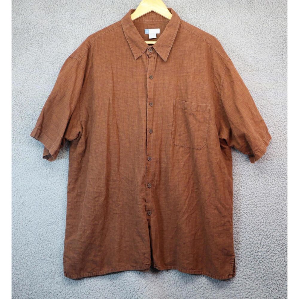 Half Moon Day Button Shirt Men 2XL Brown Organic Hemp Cotton